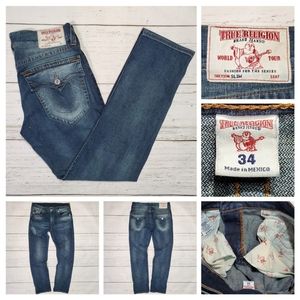 True Religion Jeans Men's Size 34 Blue Denim Slim Fit Flap Pocket EUC 9/10 Cond.